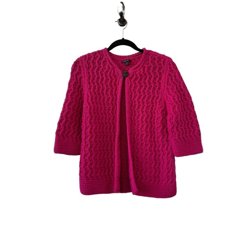 Lafayette 148 New York Chunky Cardigan Knitted Single Button Cotton Pink